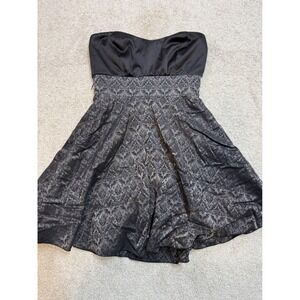 Trixxi Black Silver Damask Strapless Sweetheart Bubble Hem Cocktail Dress 9